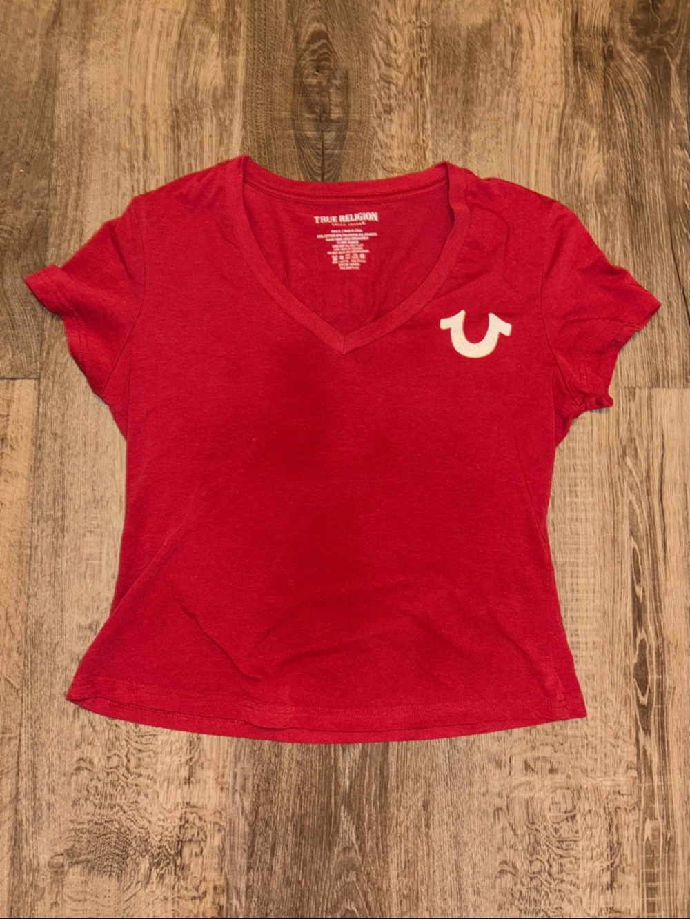True Religion Red V-Neck Logo Tee for Women